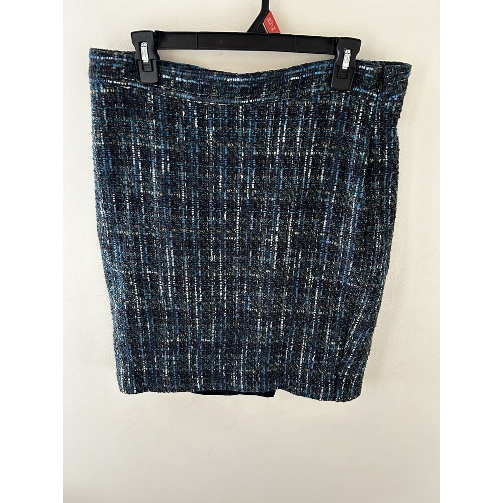 J Jill Women’s 12 Tweed Pencil Skirt Blue Green Bouclé Textured Classic Work